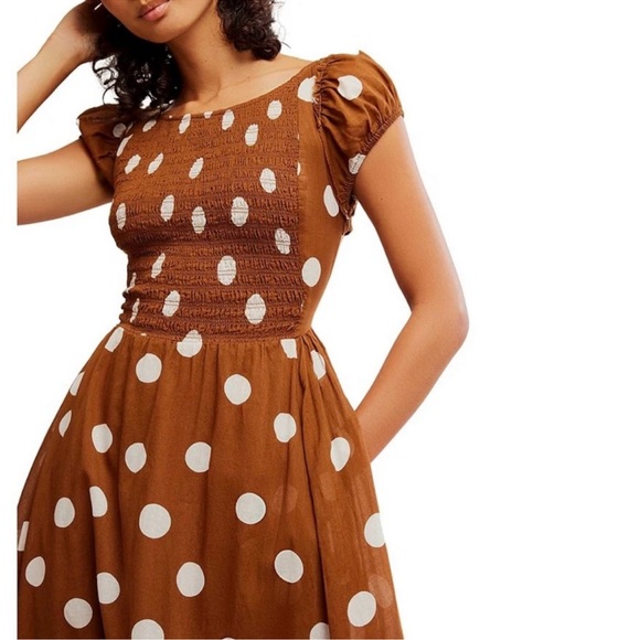 Free People Ultraviolet Polka Dot Print Scoop Neck Short Sleeve Maxi Dress - Picture 2 of 7